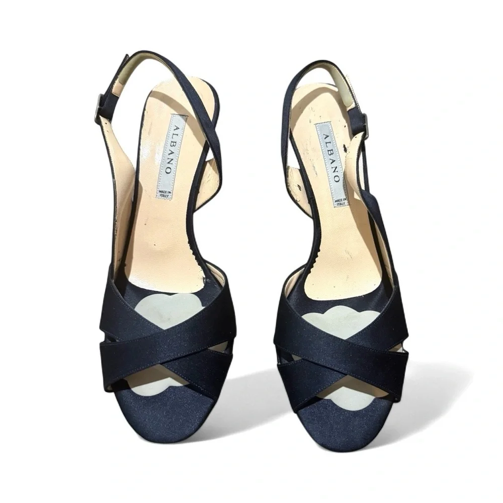 Albano Rich Blue Satin Strappy Heels Size 39 Eur 8.5 US Formal Italy Wedding